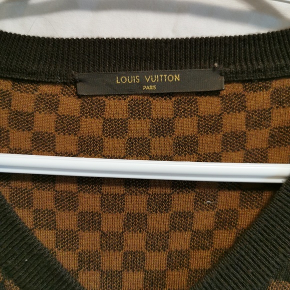 LOUIS VUITTON DAMIER BROWN V-NECK SWEATER - Men's - Picture 3 of 4